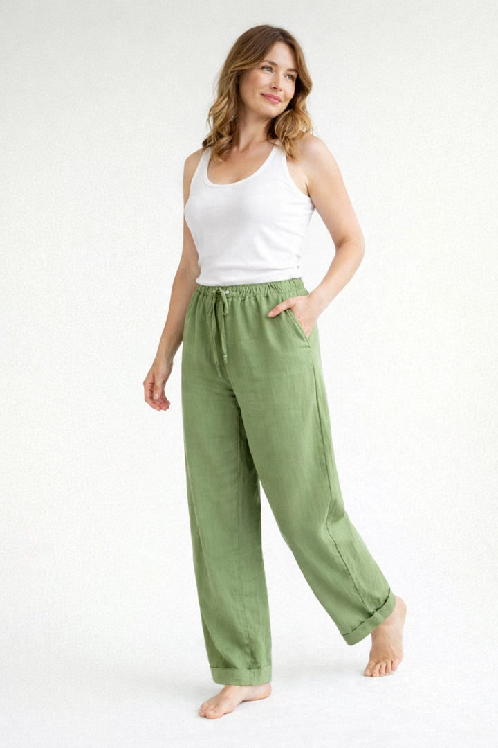 Van Dam | Hoge Taille Linnen Broek - Relaxed Fit