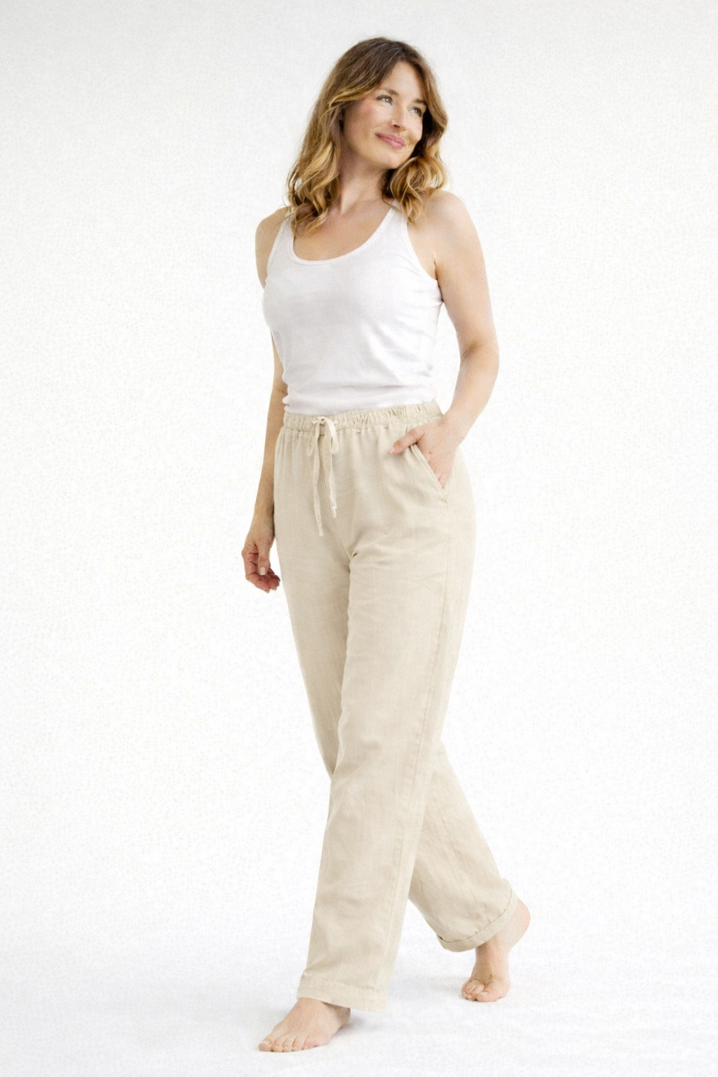 Van Dam | Hoge Taille Linnen Broek - Relaxed Fit