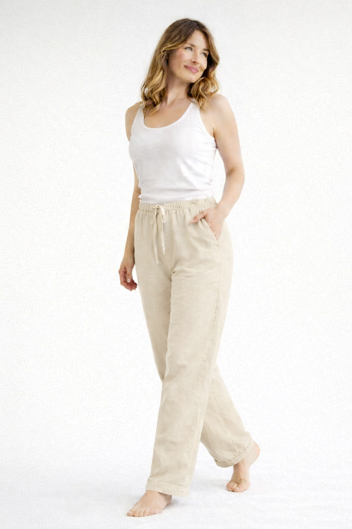 Van Dam | Hoge Taille Linnen Broek - Relaxed Fit