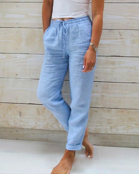 Van Dam | Hoge Taille Linnen Broek - Relaxed Fit