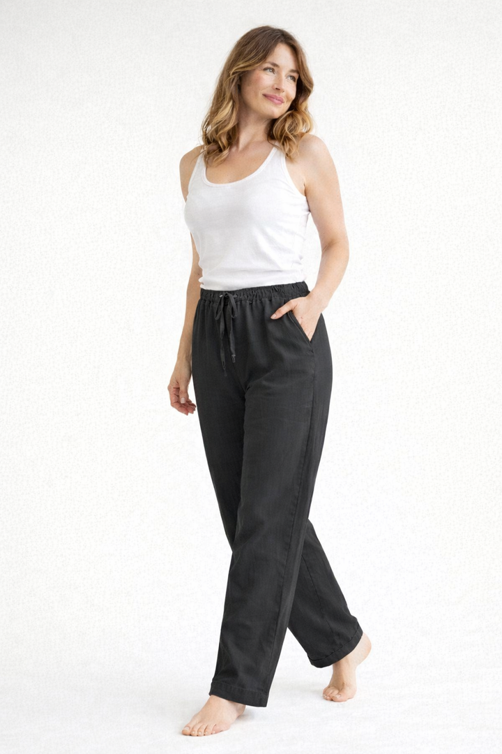 Van Dam | Hoge Taille Linnen Broek - Relaxed Fit
