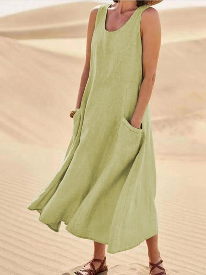 Maria | Dames Mouwloos Zak Maxi Casual Jurk