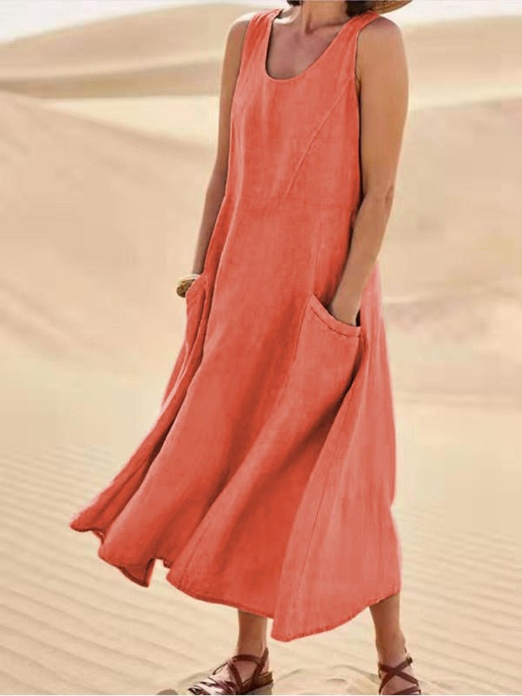 Maria | Dames Mouwloos Zak Maxi Casual Jurk