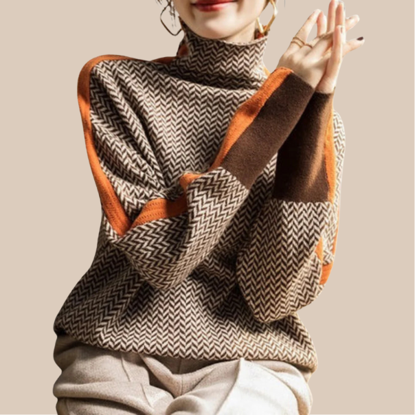 JANELLE – HERRINGBONE HIGH-NECK TRUI
