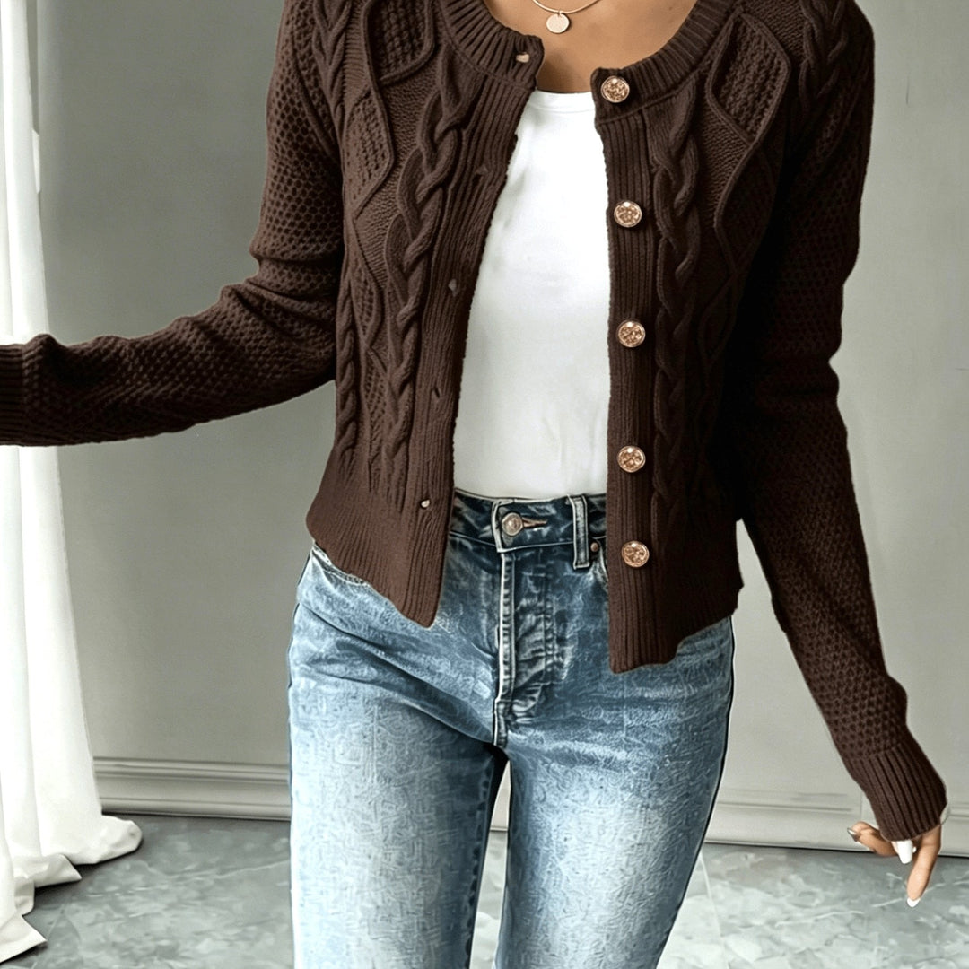 Eleanora | Kabelgebreide Knopen-Voorkant Cardigan