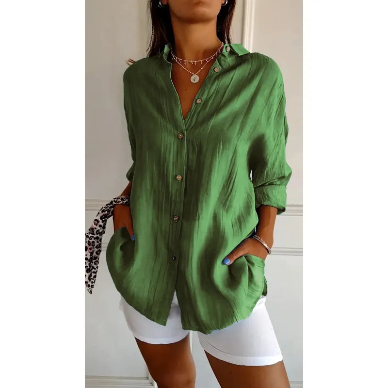 Guusje | Dames Blouse met Knoopsluiting en Opgestikte Zakken