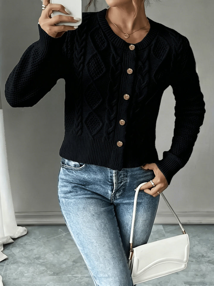 Eleanora | Kabelgebreide Knopen-Voorkant Cardigan