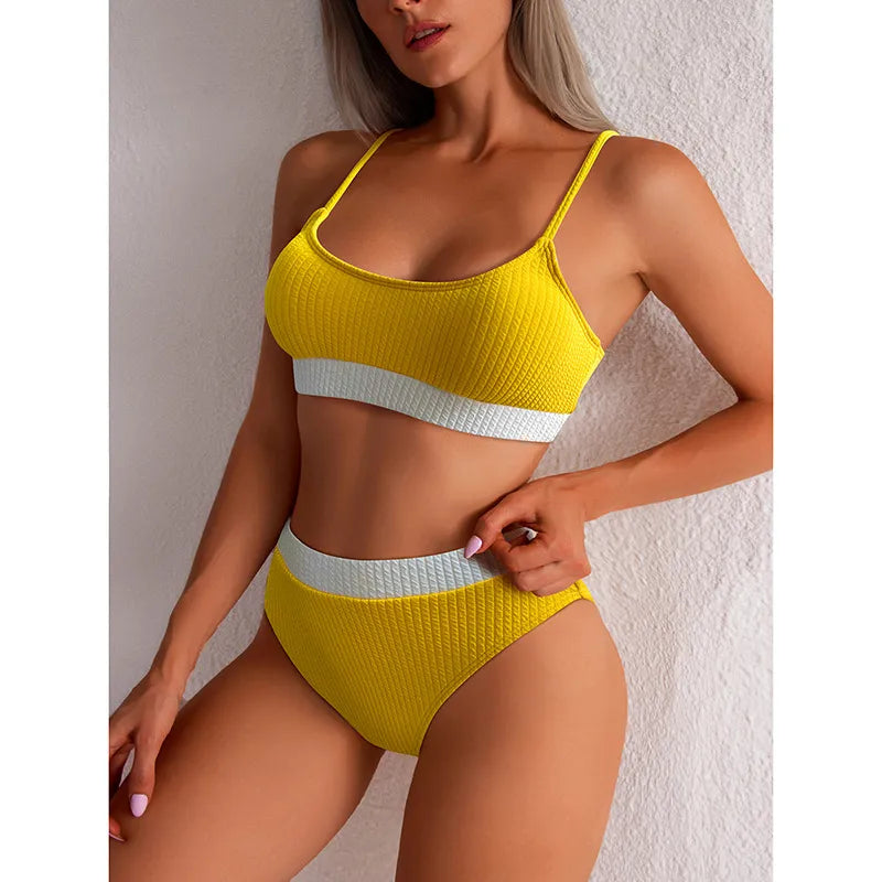 Olivia | Dames bikini met hoge taille en ribstructuur