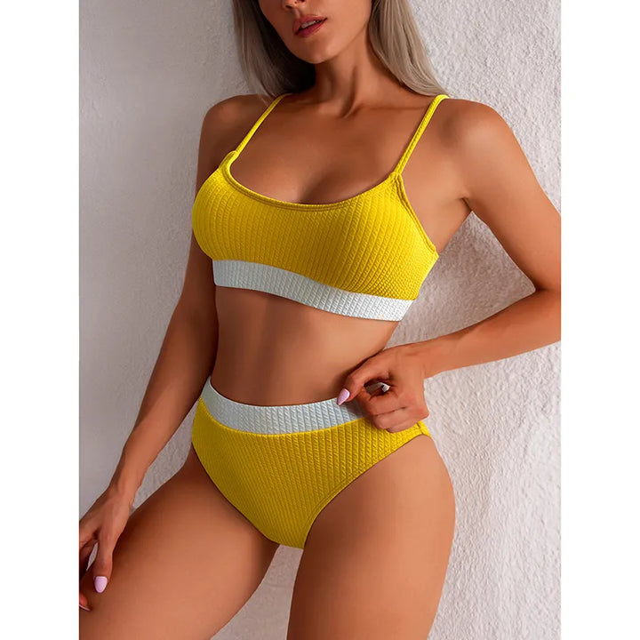 Olivia | Dames bikini met hoge taille en ribstructuur