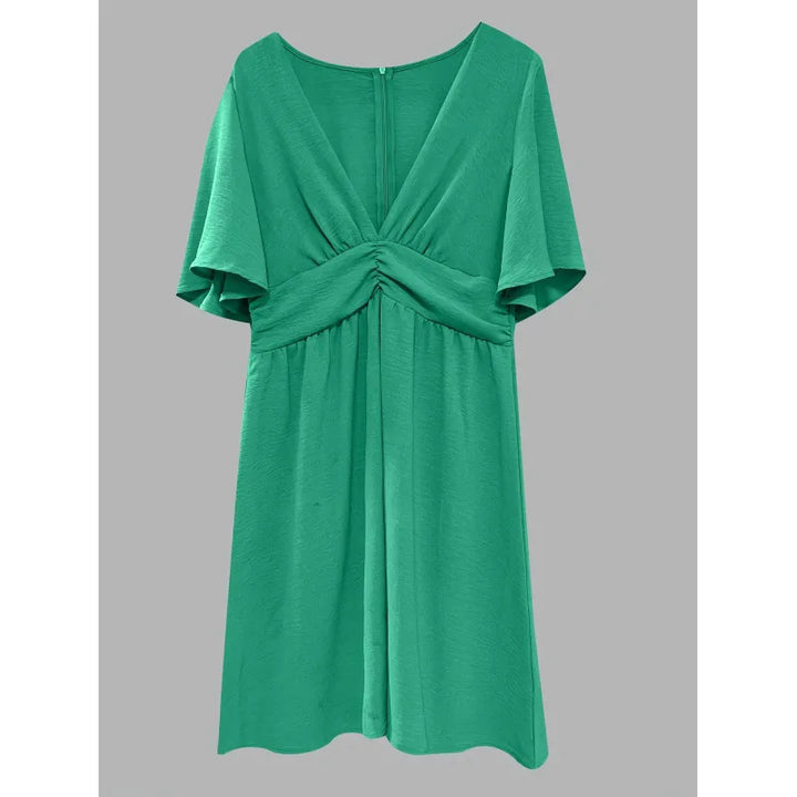 Judy | Women's Dress with V-Neck and Ruched Waist