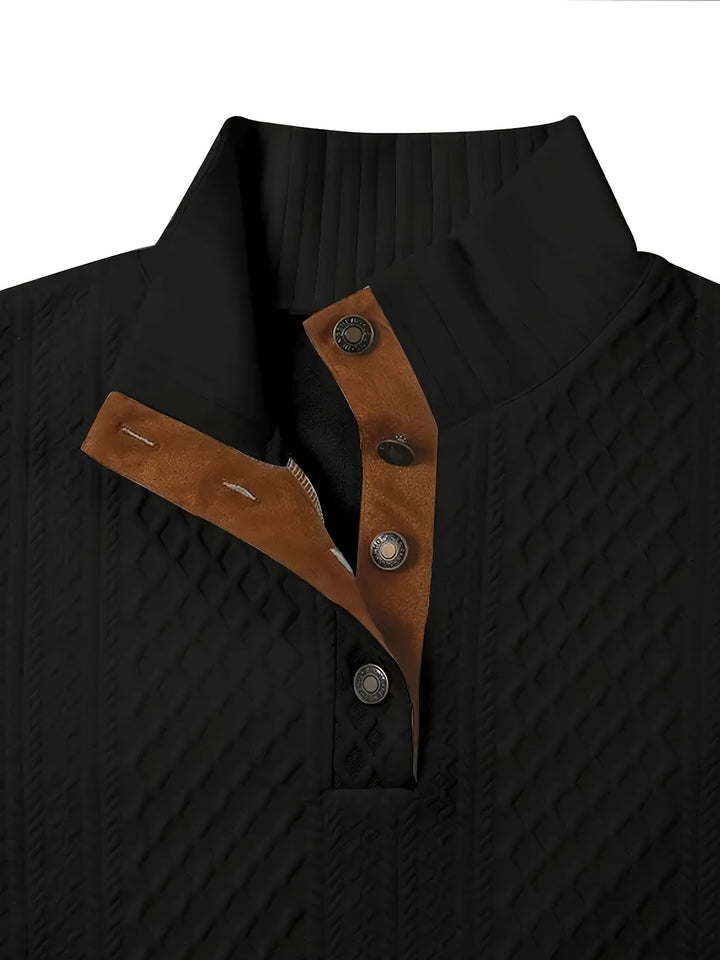 Ronan | Staande Kraag Knop Henley Trui