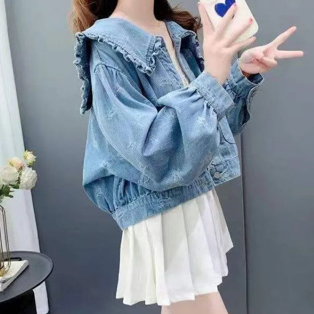 Rylee | Dames denimjack met ruches en ritssluiting