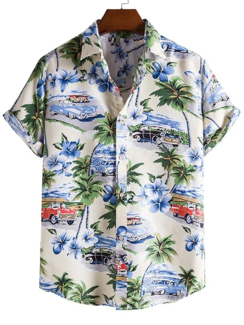 Heren Zomer Hawaï Overhemd met Korte Mouwen en Tropische Print