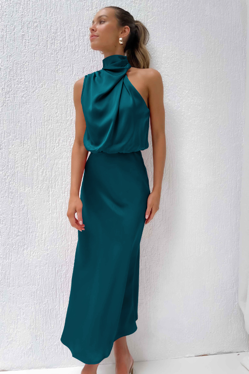 Rosalie | Chique Maxi Jurk Met Moderne Halslijn - Elegant en Vrouwelijk