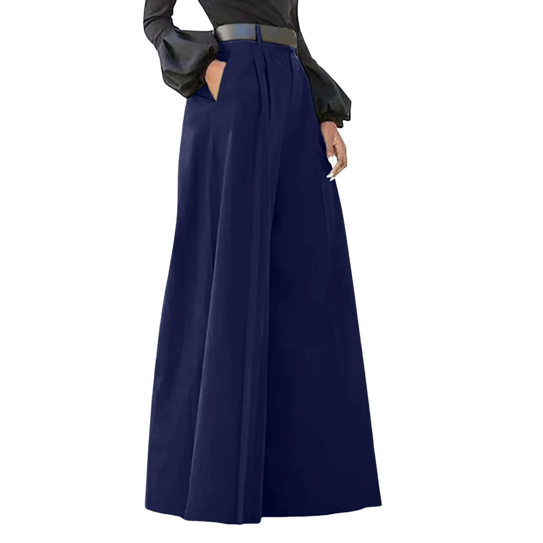 Dames All Season Wijde Pijpen Broek met Plooien en Hoge Taille