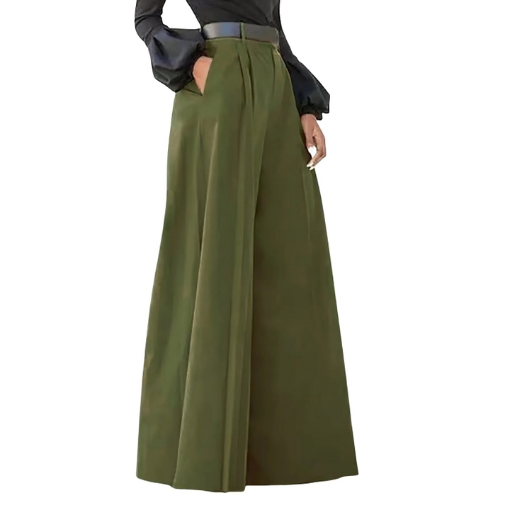 Dames All Season Wijde Pijpen Broek met Plooien en Hoge Taille