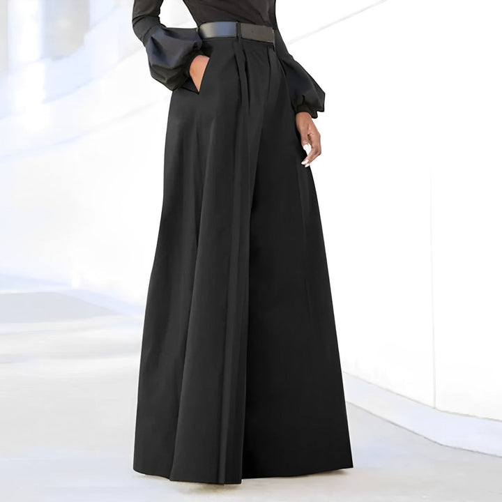 Dames All Season Wijde Pijpen Broek met Plooien en Hoge Taille