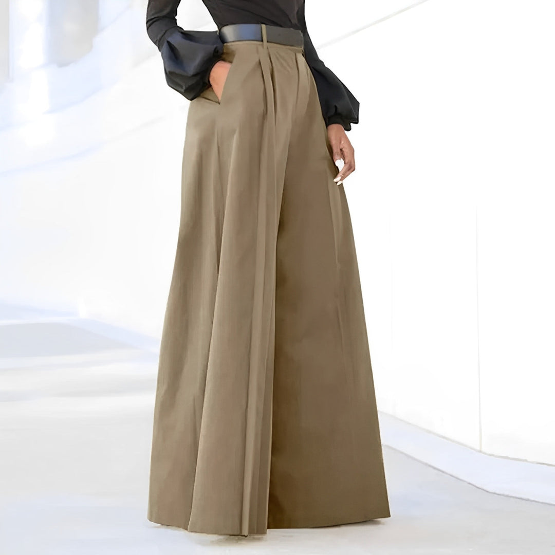 Dames All Season Wijde Pijpen Broek met Plooien en Hoge Taille