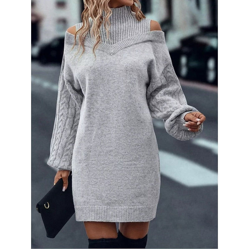 Winifred | Koud-Schouder Turtleneck Trui Jurk