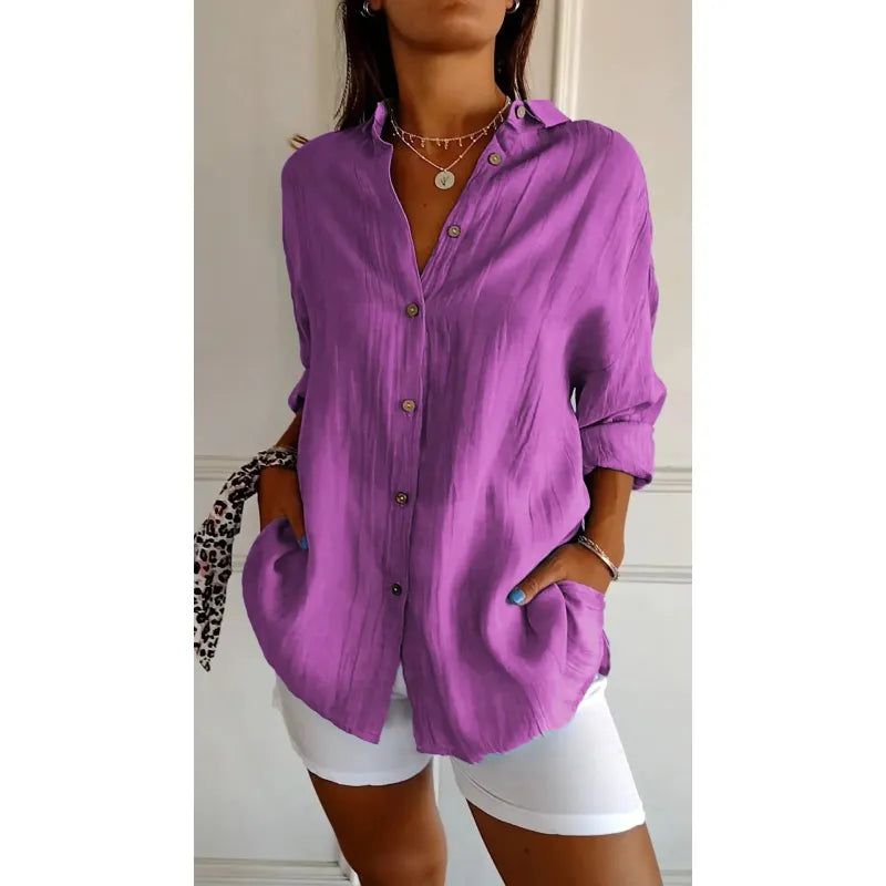 Guusje | Dames Blouse met Knoopsluiting en Opgestikte Zakken