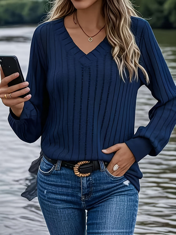 Joan - Stijlvolle Rib V-hals Sweatshirt
