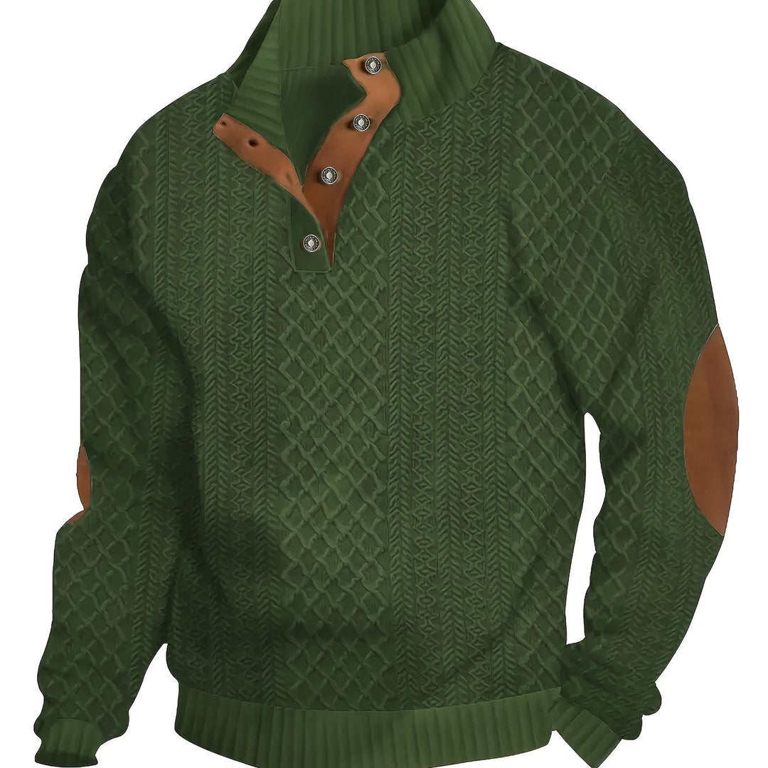 Ronan | Staande Kraag Knop Henley Trui