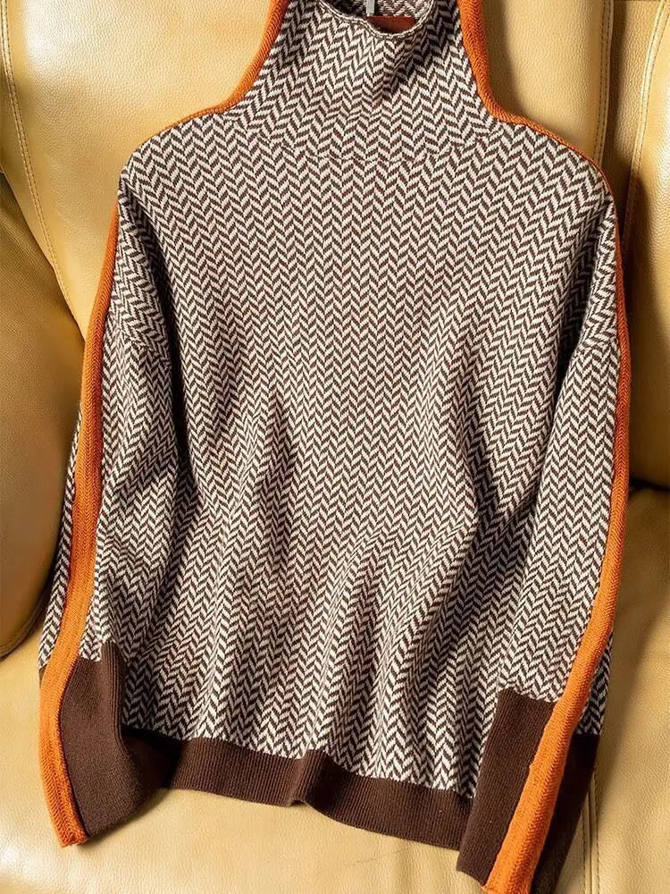 JANELLE – HERRINGBONE HIGH-NECK TRUI