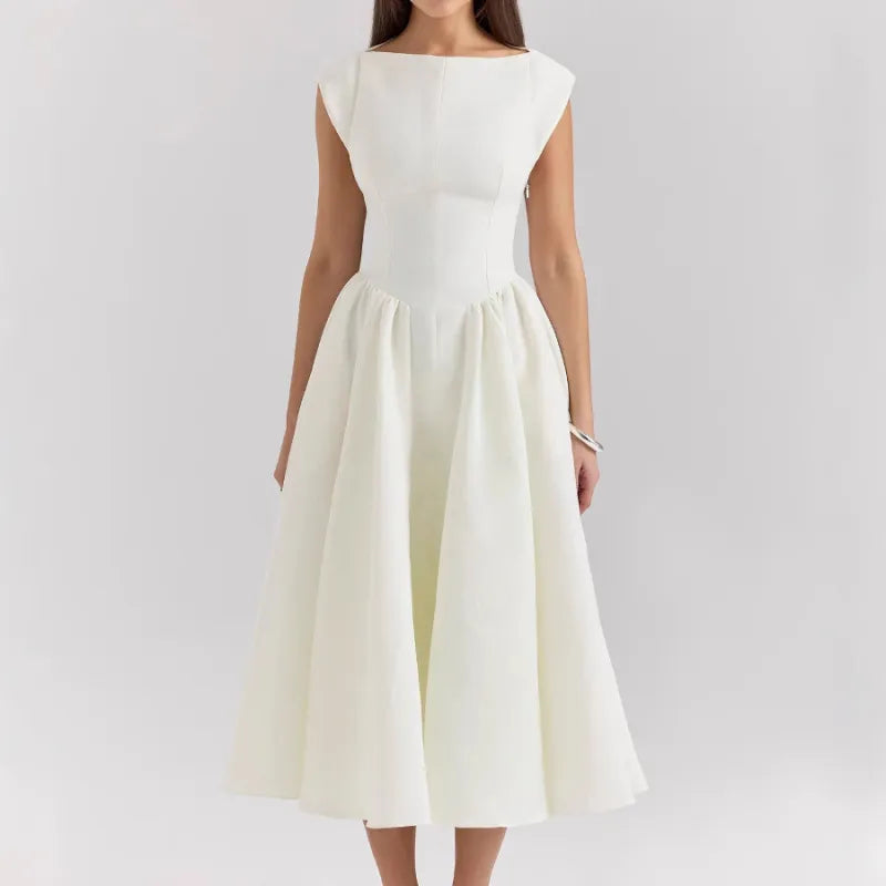 Livoria | Dames midijurk met boothals en plooien