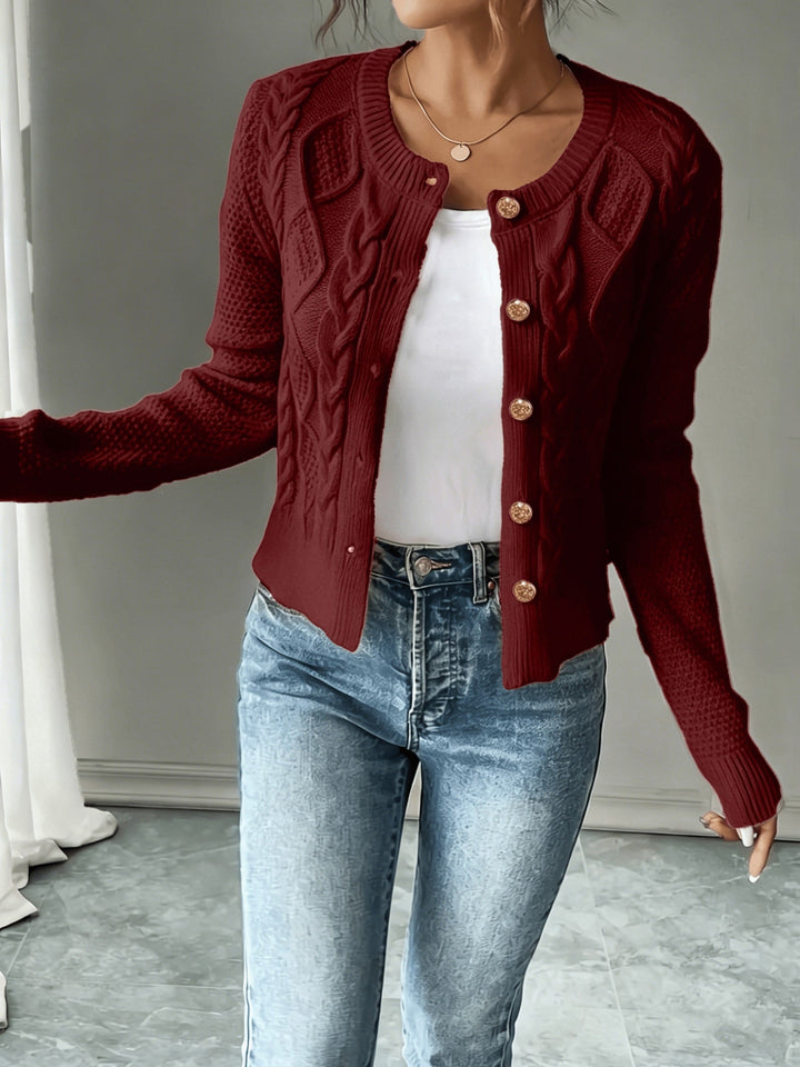 Eleanora | Kabelgebreide Knopen-Voorkant Cardigan