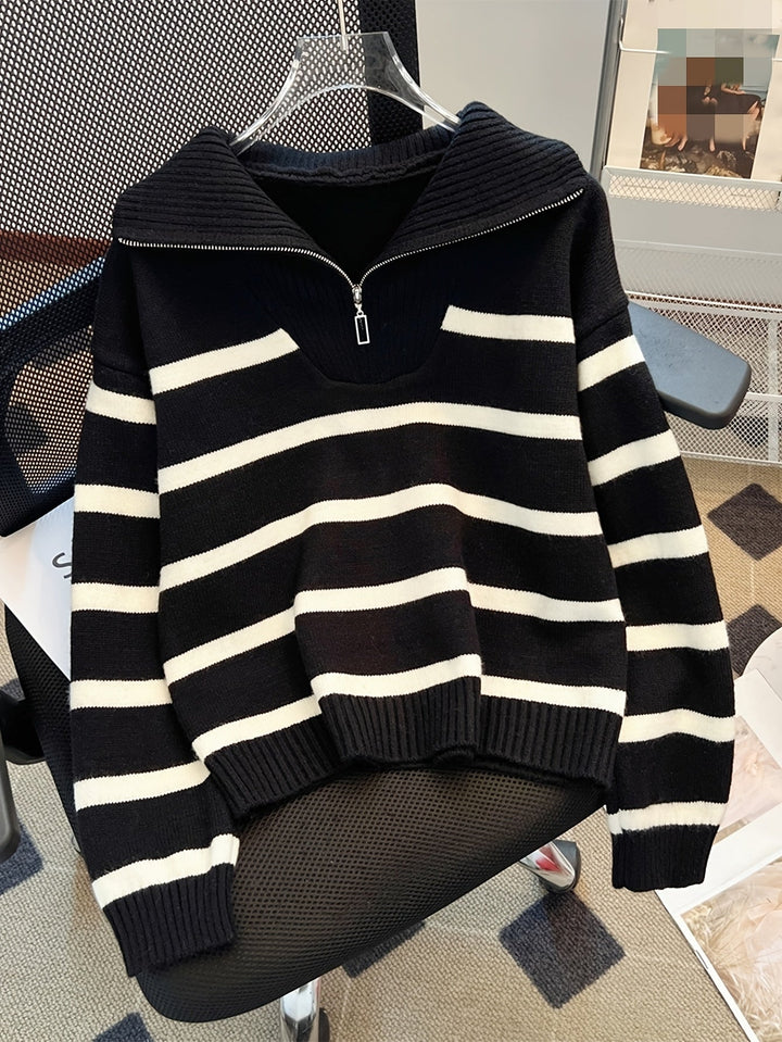 Sabina | Gestreepte Quarter-Zip Trui