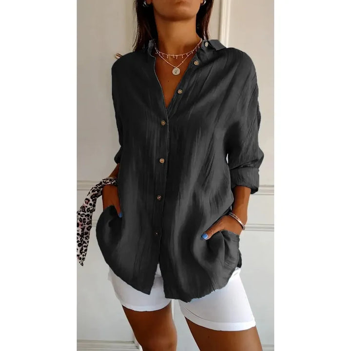Guusje | Dames Blouse met Knoopsluiting en Opgestikte Zakken