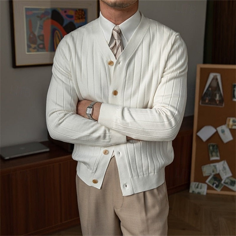 Vincent | Geribbelde V-Hals Knopen Cardigan
