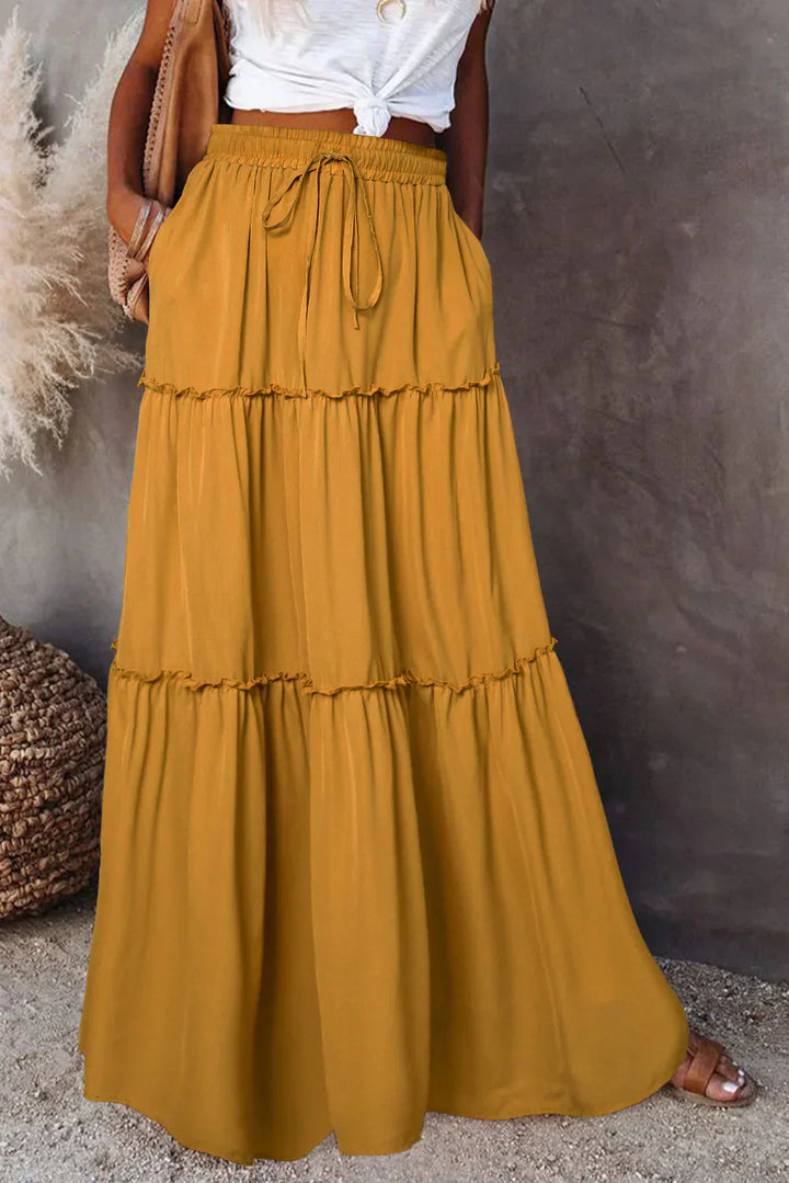Dames Lange Rok met Elastische Taille en Trekkoord