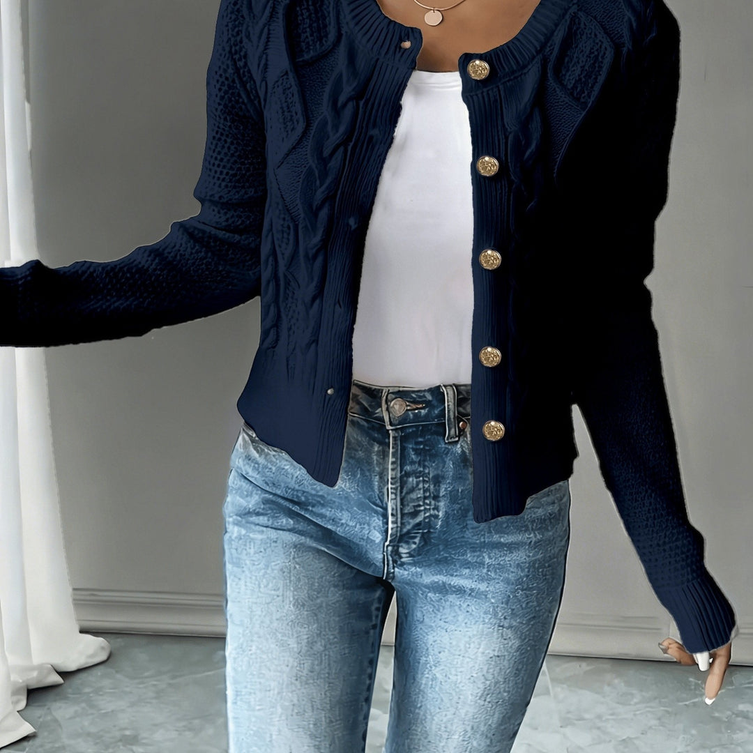 Eleanora | Kabelgebreide Knopen-Voorkant Cardigan