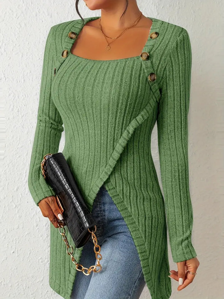 Julia - Trendy Geribbelde Asymmetrische Top