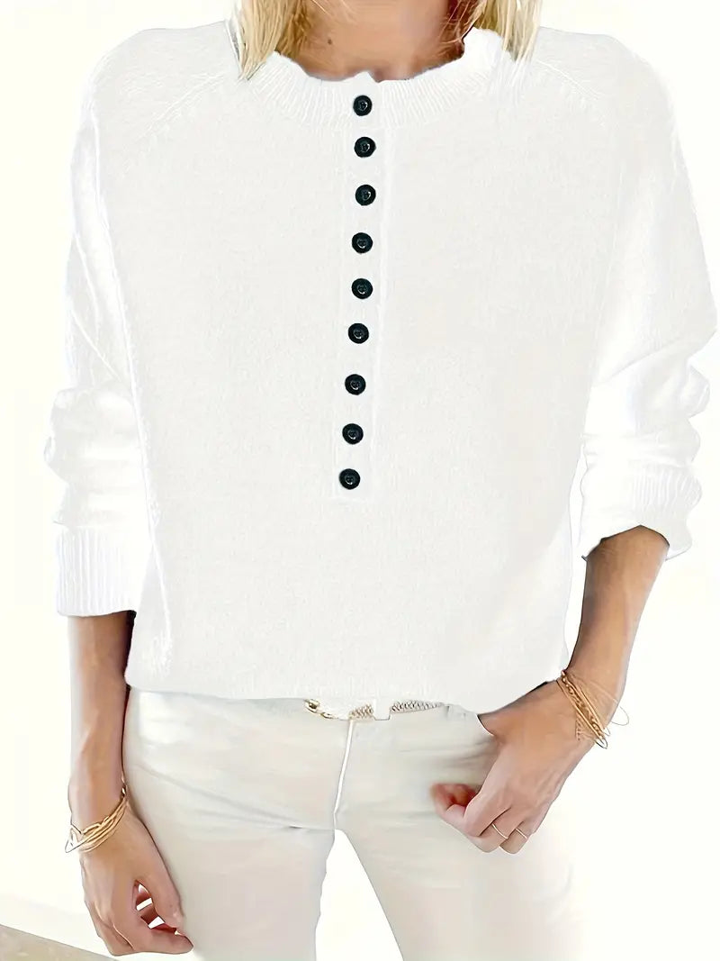 Caroline - Solide Pullover Met Halve Knopsluiting