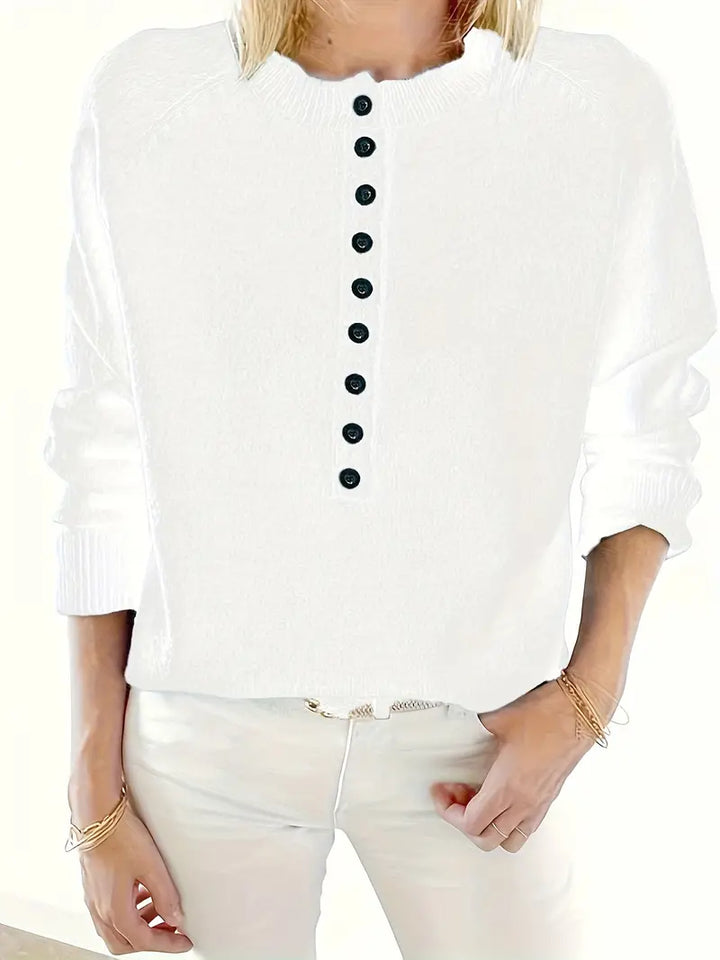 Caroline - Solide Pullover Met Halve Knopsluiting