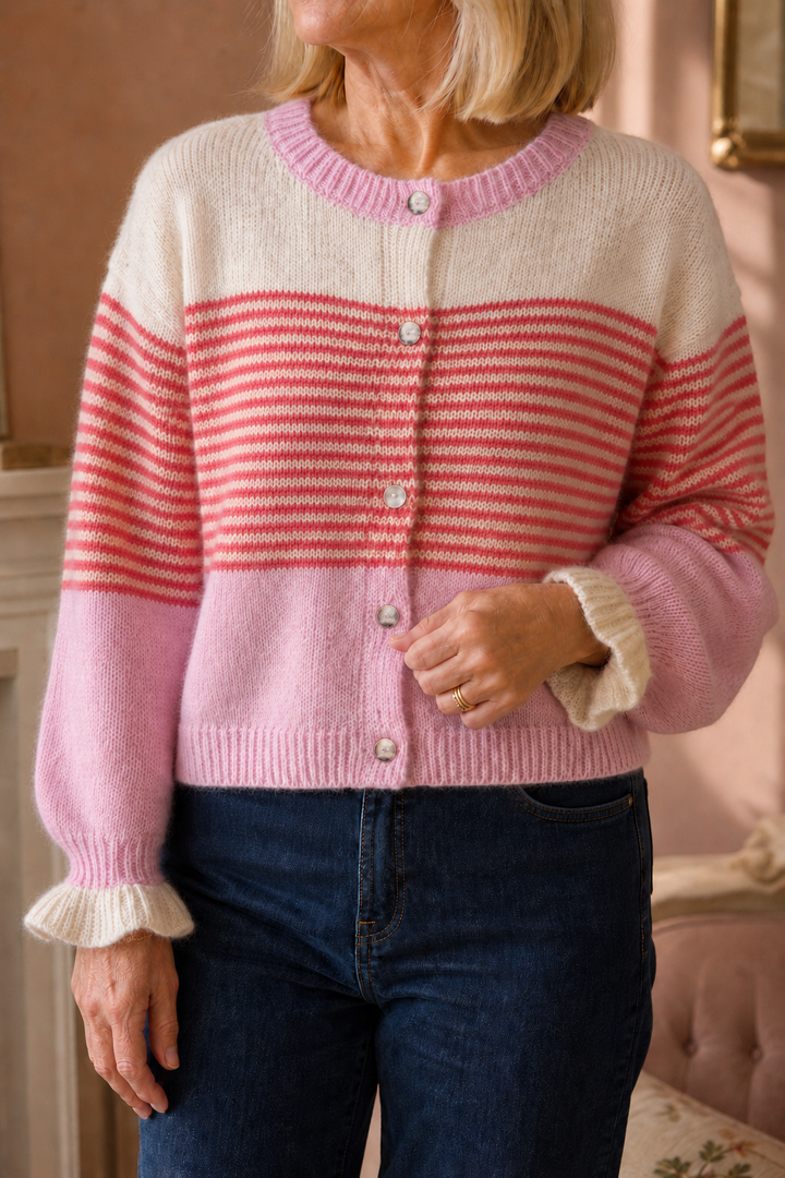 Warmweave – Kleur-Block Gestreepte Open-Front Gebreide Cardigan