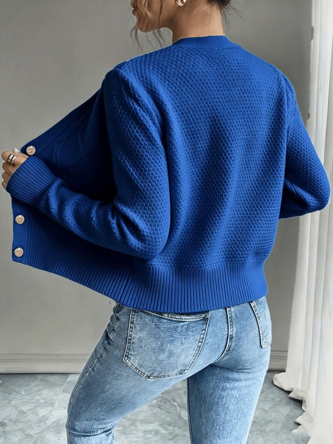 Eleanora | Kabelgebreide Knopen-Voorkant Cardigan
