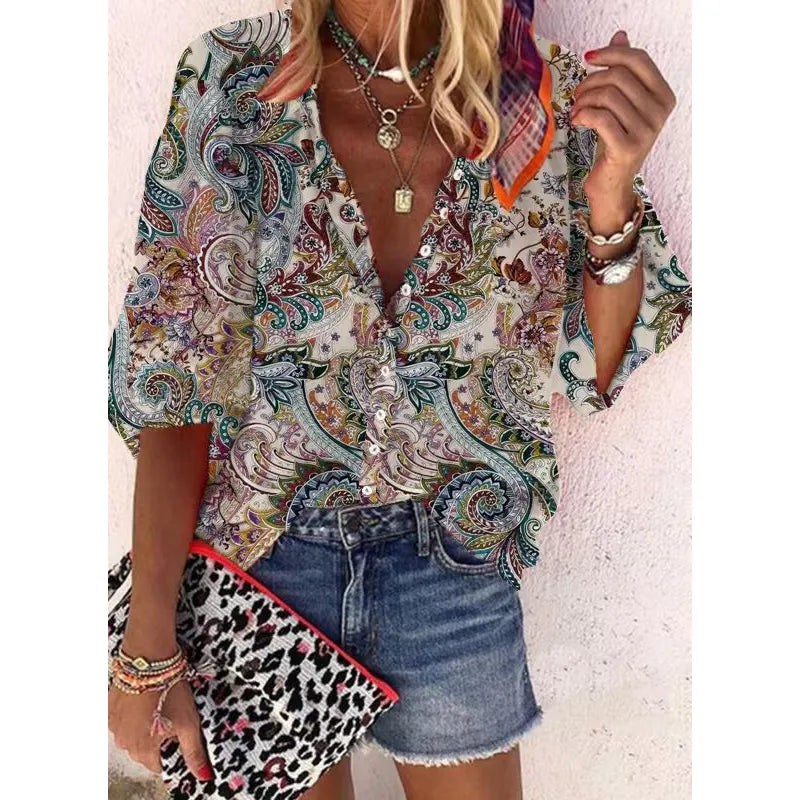 Cis | Damesblouse met V-hals en knoopsluiting