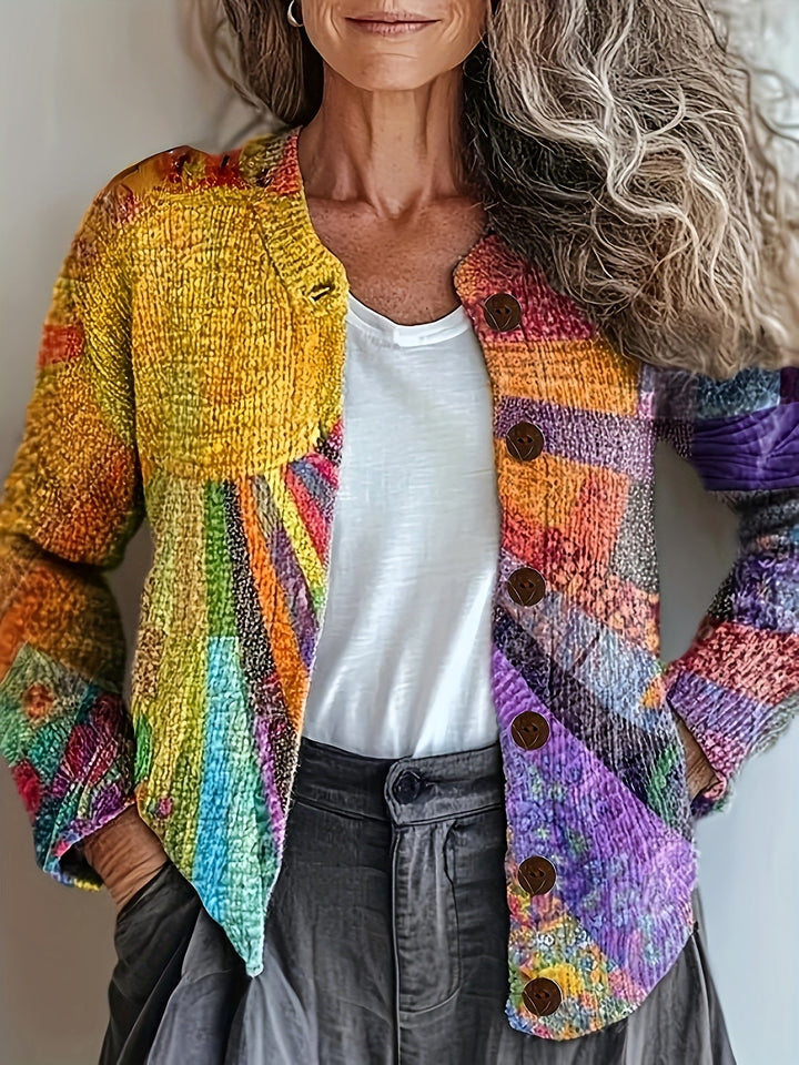 KIRSTEN – ARTISTIEKE PATCHWORK KNOPEN CARDIGAN