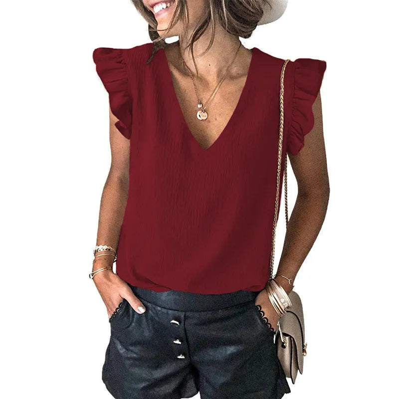 Noa | Damesblouse met V-hals en ruches
