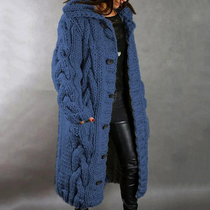 Josie | Dames Lange Grof Gebreide Cardigan met Capuchon