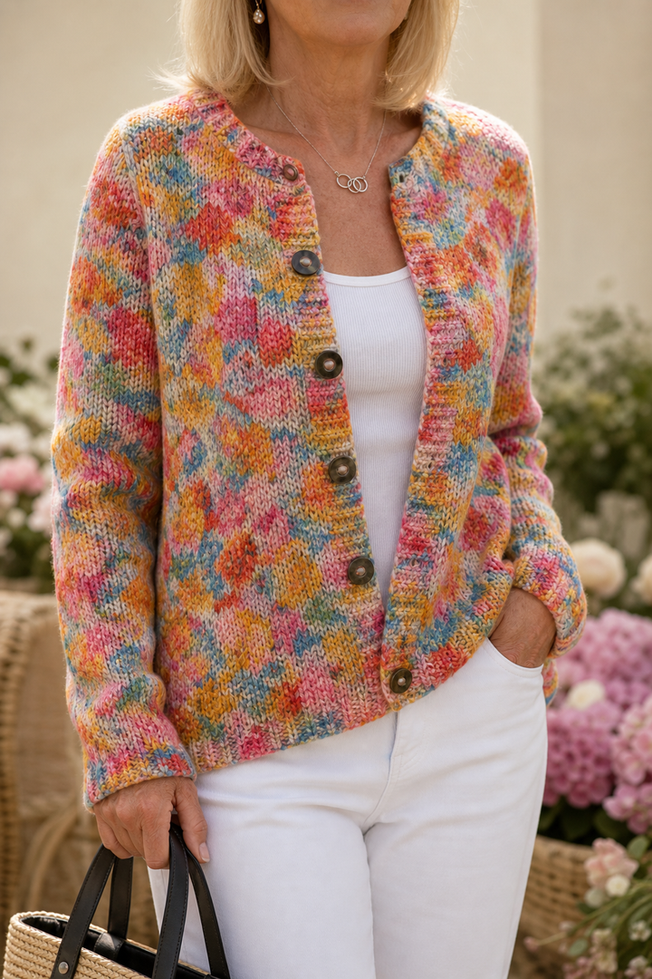Helena – Gebloemde Open-Voorkant Gebreide Cardigan