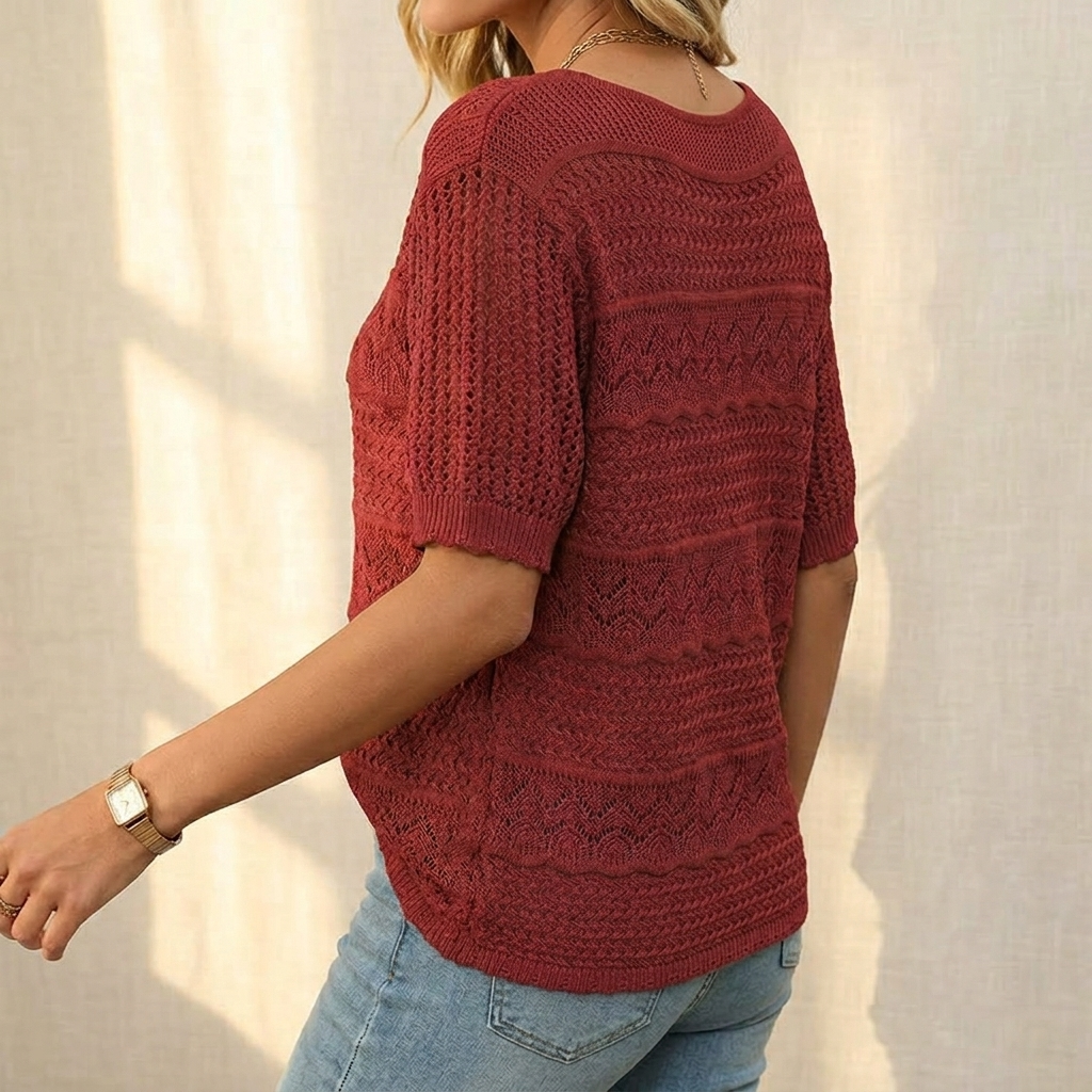 Wovelle – Dames Textured Knit Top voor Warme Dagen