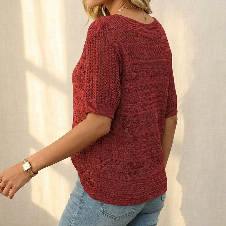 Wovelle – Dames Textured Knit Top voor Warme Dagen