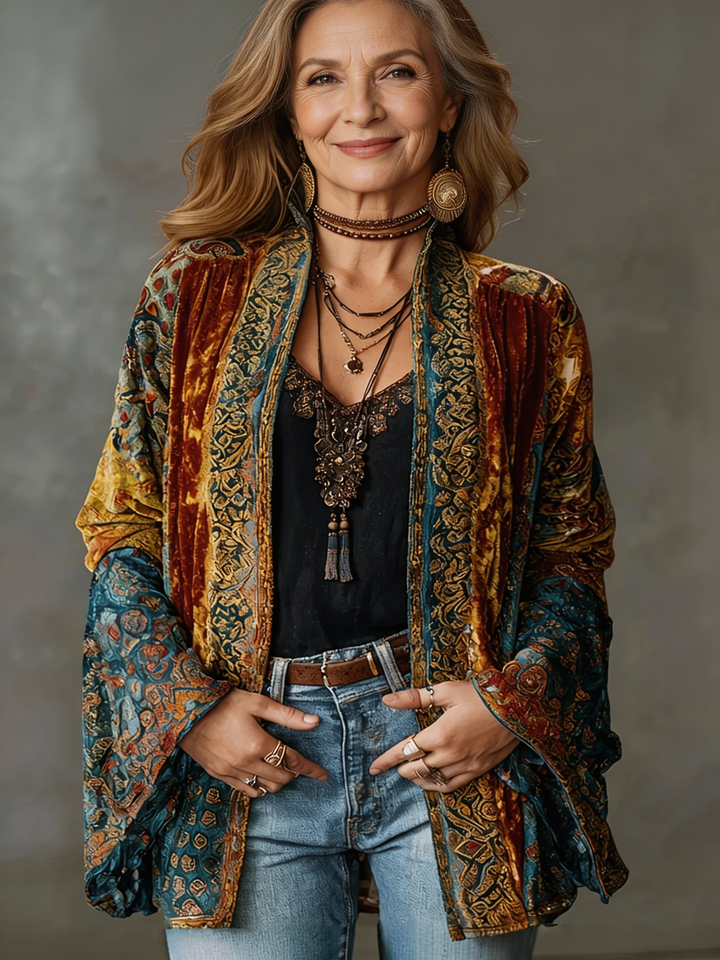 Vrouwen Bohemian Kimono Cardigan met Artistieke Motieven