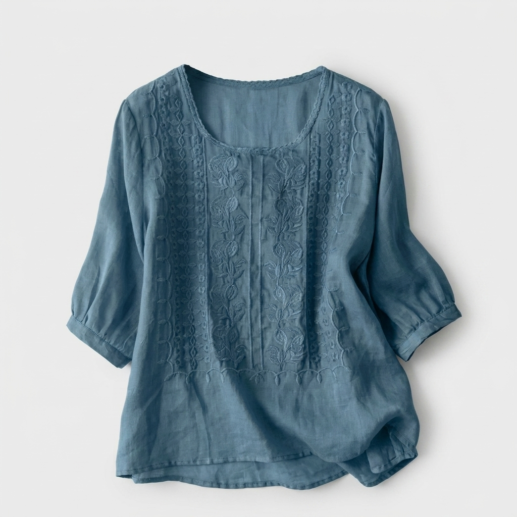 Dames Geborduurde Ronde Hals Blouse