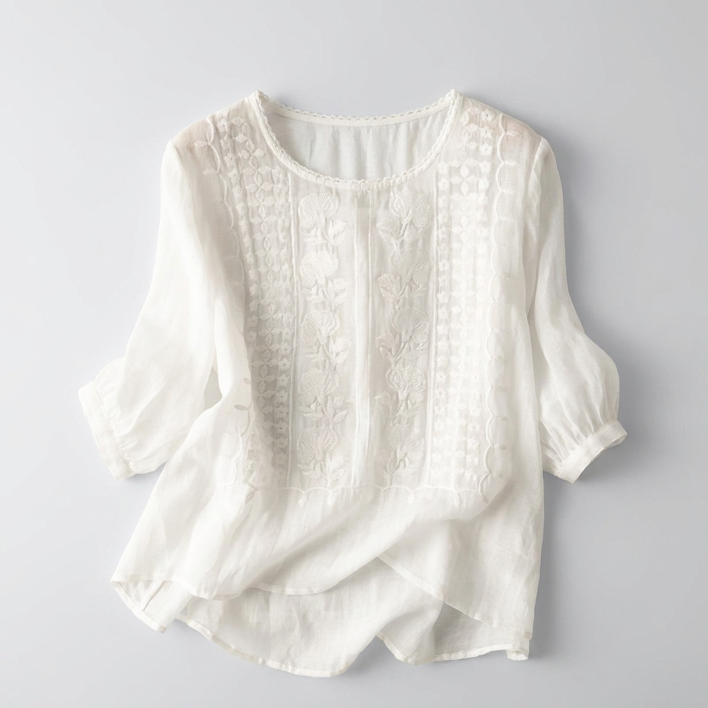 Dames Geborduurde Ronde Hals Blouse