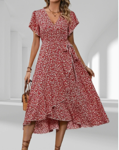 Gebloemd Wikkeljurk met V-hals & Ruffles – Zomerachtig & Elegant